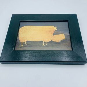 Warren Kimble Sheep Folk Art Picture Dark Green Frame 9.25” x 7.25”